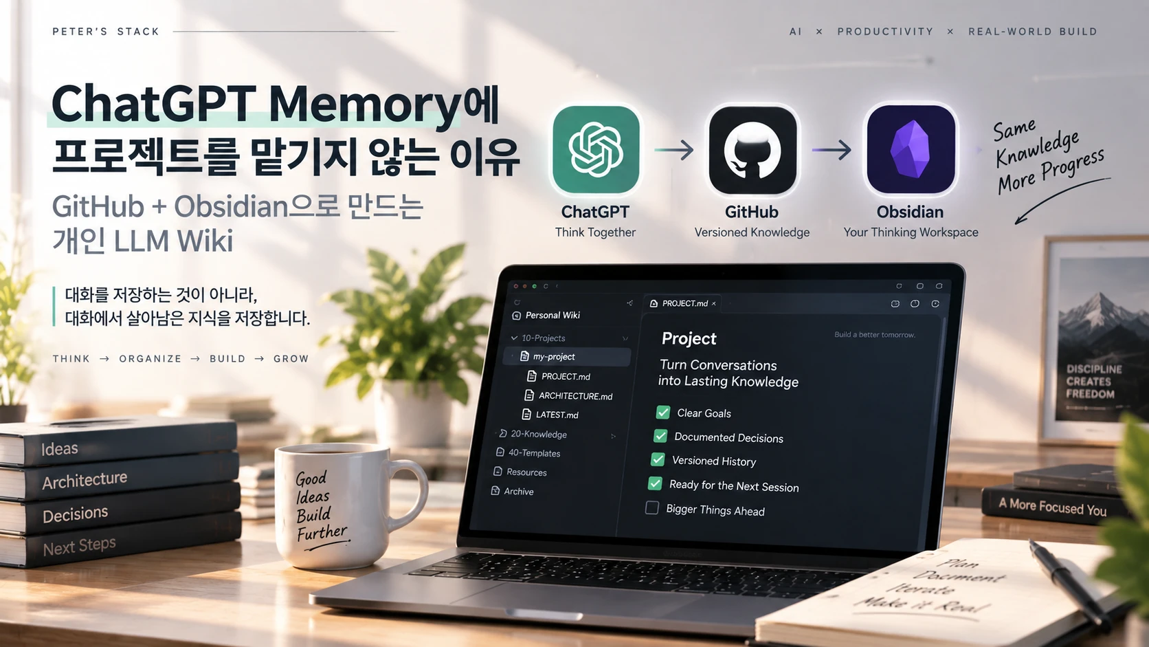 ChatGPT, GitHub, Obsidian으로 개인 LLM Wiki를 구축해 프로젝트 지식을 관리하는 워크플로