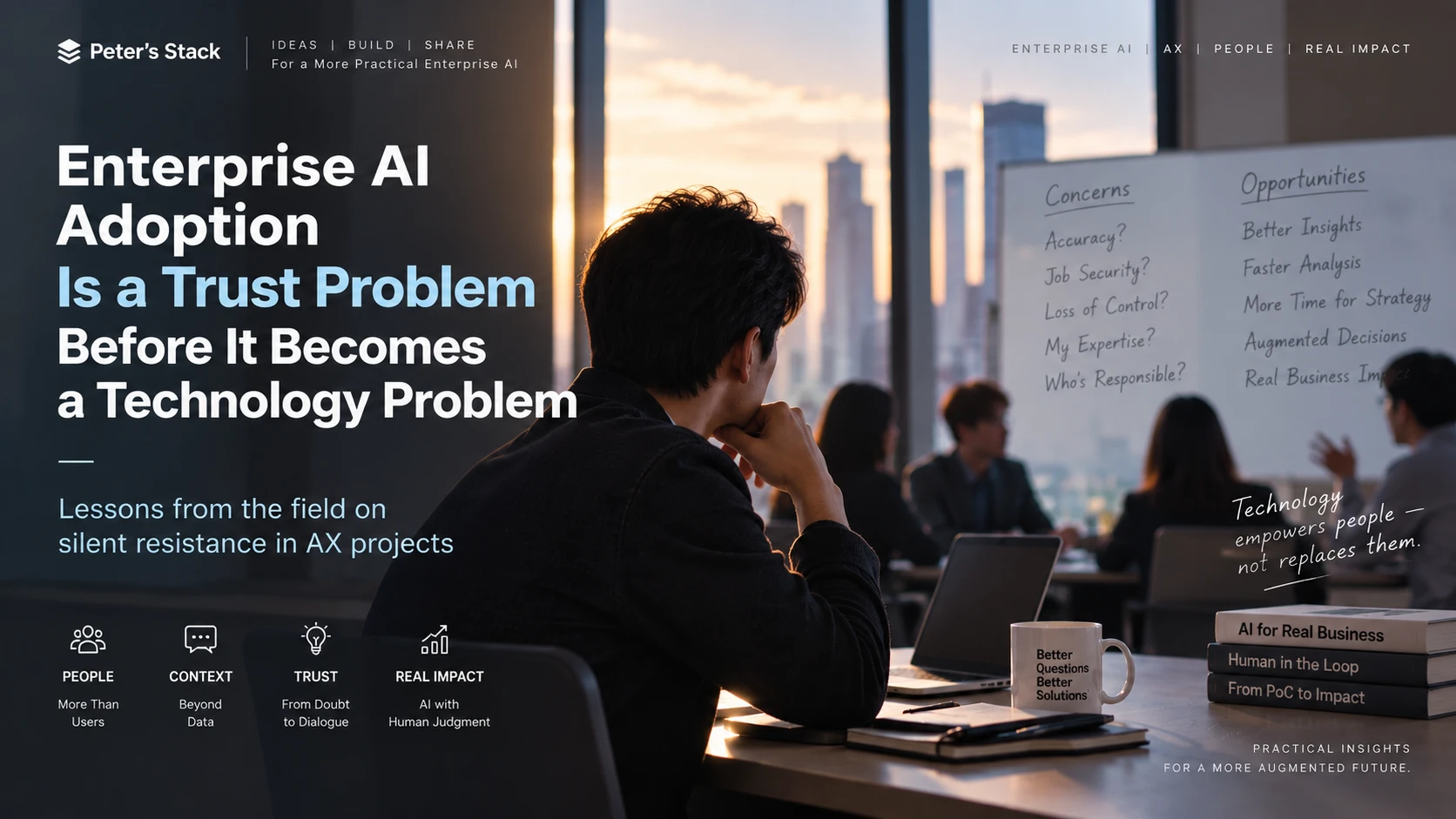 Enterprise AI adoption concept focused on trust, silent resistance, and human judgment