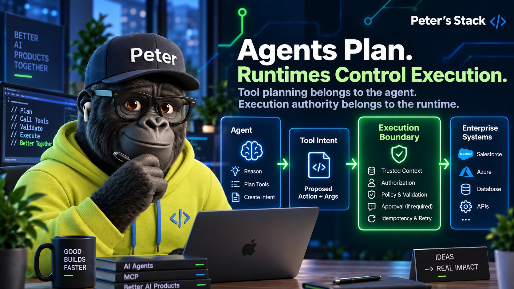 MCP agent architecture with a clear execution boundary between tool planning and enterprise runtime control